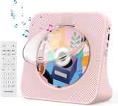 Lecteur CD Portable Mural Lecteurs CD Bluetooth de Bureau pour la Maison,Double Haut-parleurs HiFi Intégrés,Prise AUX et Casque,Radio FM Boombox avec Télécommande Port USB Écran LCD(Rose)(Q568)