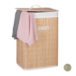 Relaxdays Panier Pliable Couvercle Corbeille Bambou Coffre 60 litres Sac à Linge 60x40x30cm, Vert, Nature, 60 x 40 x 30 cm