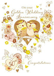 Wedding Anniversary Card - 50th Golden - 3D Glitter - Talking Pictures Luxury