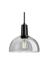 Sleek Tinted Glass Dome Pendant, 8 Inch, Smoke Grey, Black Holder