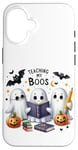 Coque pour iPhone 16 Ghost Teacher Halloween Livre effrayant Étoile Étudiants Chauve-souris Lune