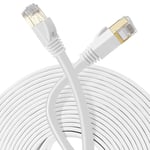 10m Câble Ethernet Plat,Cat7 Câble Réseau avec Plaqué rj45,10 Gbps Gigabit Câble LAN Internet,Compatible avec Cat6/Cat5,Cable Ethernet Fibre,pour Routeur,Switch Modem(Blanc)