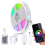 B.K.Licht ruban LED connecté, 5m, Smart LED Stripe, réglable via App, Smartphone contrôle, contrôle vocal, câble USB, auto-adhésif, blanc, livré avec télécommande