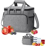 Sac Isotherme 15L, Glacière Souple Isotherme, Sac Picnic Pliable Grande Capacité Imperméable Sac Réfrigérant à Repas Gris