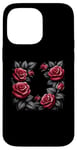 Coque pour iPhone 14 Pro Max Art botanique floral rose avec feuilles noires, roses d'amour