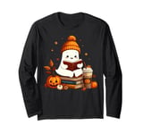 Cute Ghost Reading Book Lovers Halloween Ghost Coffee Cozy Long Sleeve T-Shirt