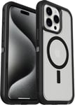 OtterBox iPhone 15 Plus and iPhone 14 Plus Defender Series XT Clear Case - DARK SIDE (Black/Clear), screenless, rugged, snaps to MagSafe, lanyard attachment