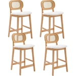 Tabouret de Bar Lot de 4 Chaise de Bar en Bois avec Coussin Chaise Bar Rotin pour Cuisine et Restaurant, Beige