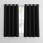 PONY DANCE Rideaux Courts - Rideau Noir Occultant Draperies de Fenêtre en Tissage/ Isolant Thermique anti Froid et Phonique pour Decoration Cuisine, L 132 x H 114 cm, Noir, 1 Paire