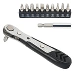 STREBITO Micro Ratchet Set 12-Piece 1/4 Ratchet Right Angle Screwdriver Set Small Ratcheting Wrench 90 Degree Offset High Torque Low Profile Reversible Ratchet Angled Screwdriver for Tight Spaces