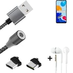 Data charging cable for + headphones Xiaomi Redmi Note 11 Global + USB type C a.