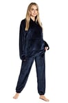 CityComfort Pyjama Femme Hiver Polaire, Ensemble Pyjama Chaud à Capuche pour Femme Ado, Idée Cadeau pour Elle (Marine, S)