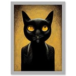 Doppelganger33 LTD Black Cat Le Chat Noir Modern Mustard Artwork Framed Wall Art Print A4