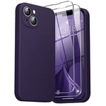 GOODVISH [3 in 1 Designed for iPhone 14, iPhone 13(6.1" regular) Liquid Silicone Case [Upgraded Camera Protection][ 2 Pack Screen Protector] Shockproof, Anti-Scratch Gel Slim Phone Cover, Dark Purple