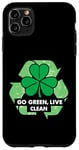 Coque pour iPhone 11 Pro Max Go Green - Live Clean - Trèfle rétro vintage recyclage