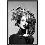 Artze Wall Art Fashion Woman in Feathers Finger Photo Print, 61 cm Width x 91 cm Height, Black/White