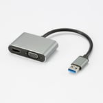 Adaptateur USB 2.0 male / HDMI F + VGA F HDMI 1920*1080P, adaptateur USB-C mâle/USB A femelle inclus, boîtier métal - Neuf