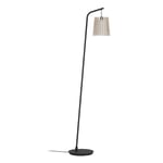 EGLO Lampadaire Fattoria, luminaire intérieur à pied, lampe de salon en métal noir avec abat-jour en bois clair et tissu blanc, éclairage avec douille E27, 170 cm