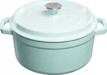 Cast Iron Pot Grand Feu, Minimalist Design "Casserole" With Lid, 4.7L, Turquoise Color.