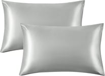 Bedsure Satin Pillow Cases 2 Pack Standard/Queen (50x75 cm)-2 Pack, 01 - Grey 