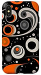 Coque pour iPhone X/XS Orange Pop Art Polka Dots Noir et Gris Abstrait Tourbillon Ondulé