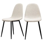 Lot de 2 chaises en tissu bouclette et pieds noirs - Écru - vitikko