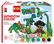 Marabu 30600004-Kit Kids Dinosaures, 6 x 25 ML de Peinture pour vitres à Base d'eau, 2 x pochoirs A3 et A4, 30 Motifs, pour Enfants à partir de 3 Ans, 306000000004, Multicolore, Medium