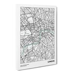 City Map London Uk Modern Canvas Wall Art Print Ready to Hang, Framed Picture for Living Room Bedroom Home Office Décor, 24x16 Inch (60x40 cm)