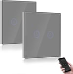 Interrupteur Connecte Wifi,Gris Interrupteur Va Et Vient Sans Fil Avec Ecran Tactile,2 Gang 2 Voie Interrupteur Tactile Mural Wifi,Compatible Avec Alexa Et Google Home(Ligne Neutre Requis)-2Pack