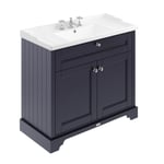 Old London Twilight Blue 1000mm 2 Door Vanity Unit and Basin with 3 Tap Holes -