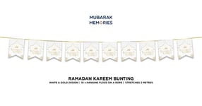 Ramadan Mubarak Decorations - Bunting (White & Gold) Lanterns Hanging Flags MM23