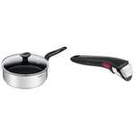 Tefal Primary sauteuse 24cm + couvercle verre, Garantie 10 ans, Acier inoxydable de première qualité & Ingenio Poignée amovible noire, Empilable, Verrouillage sécurité 3 points