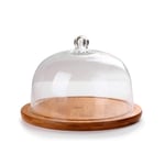 Cake Stand, Grooved Cake Plate, Restaurant Wooden Steak Tray Cafe Food Glass Cover Cheese Sushi Dome Chip & Dip Server 21-30CM Cake Stands Cake Plates with lids (Size : 30 * 30 * 20CM)