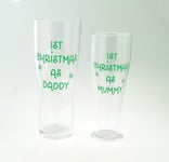 Two 1st Christmas as Daddy & Mummy Printed in Green on Clear Plastic Glass