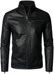 HOOD CREW Men's Stand Up Collar PU Faux Leather Jacket Zipper Motorcycle Bomber Jacket