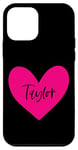 Coque pour iPhone 12 mini Pink Taylor Prénom Cœur Amour Femme Fille Amie Personnalisé