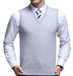 FULIER Homme Gilet Col en V Sans Manches Pull Classique Business Gilet Pour Homme Chemise Tricoté Débardeurs (L, Gris)