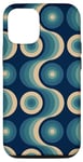 Coque pour iPhone 13 Pro Bleu Vintage Abstrait Cercle Vagues Motif Années 60 70 80 Rétro