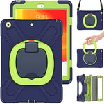 Commute Étui de Protection pour iPad Pro 9.7 avec Film de Protection d'écran 3 en 1 résistant aux Chocs avec Anneau de Support à 360° Bleu Marine + Vert