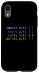 Coque pour iPhone XR Codeur informatique HTML drôle en bois carré en bois rond parenthèses