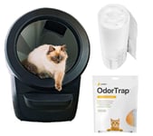 LITTER-ROBOT 4 Smart Self-Cleaning Cat Litter Tray, 50 Waste Drawer Liners & 6 Odour Traps Bundle - Black