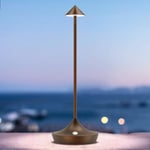 bravzurg Lampe de table LED sans fil rechargeable, 6000mAh lumiere bureau tactile exterieur, metal, design modern, dimmable, étanche, lampe poser pour chevet, interieur, terrasse, restaurant (marron)