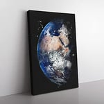 Big Box Art Eastern Hemisphere of Planet Earth Paint Splash Canvas Wall Art Print Ready to Hang Picture, 76 x 50 cm (30 x 20 Inch), Black, Grey, Blue, Grey, Blue