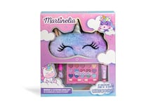 MARTINELIA - Set Maquillage Pour Enfant & Masque de Nuit Licorne - Palette de 15 Fards à Paupières + 2 Applicateurs + 1 Vernis à Ongles + 1 Gloss + 1 Masque de Sommeil - Cadeau Fille Dès 3 ans