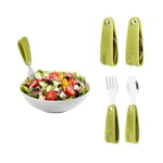 Avilia Set de couverts fourchette et cuillère en acier inoxydable avec poignée verte en caoutchouc pliable – Set portable avec étui de protection pratique – résistants et lavables au lave-vaisselle