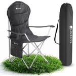 Juskys Chaise de Camping Lido Pliable avec Porte-gobelet, Poche latérale et Sac de Transport - Chaise de Camping Pliante rembourrée avec accoudoir et Dossier - Noir