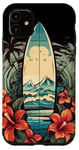 Coque pour iPhone 11 Planche de surf vintage motif hibiscus plage palmiers