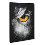 Eye Of An Owl Paint Splash Modern Canvas Wall Art Print Ready to Hang, Framed Picture for Living Room Bedroom Home Office Décor, 30x20 Inch (76x50 cm)