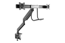 StarTech.com Desk Mount Dual Monitor Arm, Ergonomic Dual Monitor VESA Mount for 32" 17.6lbs (8kg) Displays, Crossbar Handle for Synchronized Full Motion, Height Adjustable, C-Clamp/Grommet - Small Footprint Design (ARMSLMBARDUO) monteringssæt - justerbar