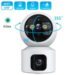 6MP EU Pulg Dual Lens Baby Monitor Caméra IP sans fil Stockage en nuage 1080P HD WiFi Surveillance intérieure Baby Pet Monitor Mini Cam, Carte SD 128G